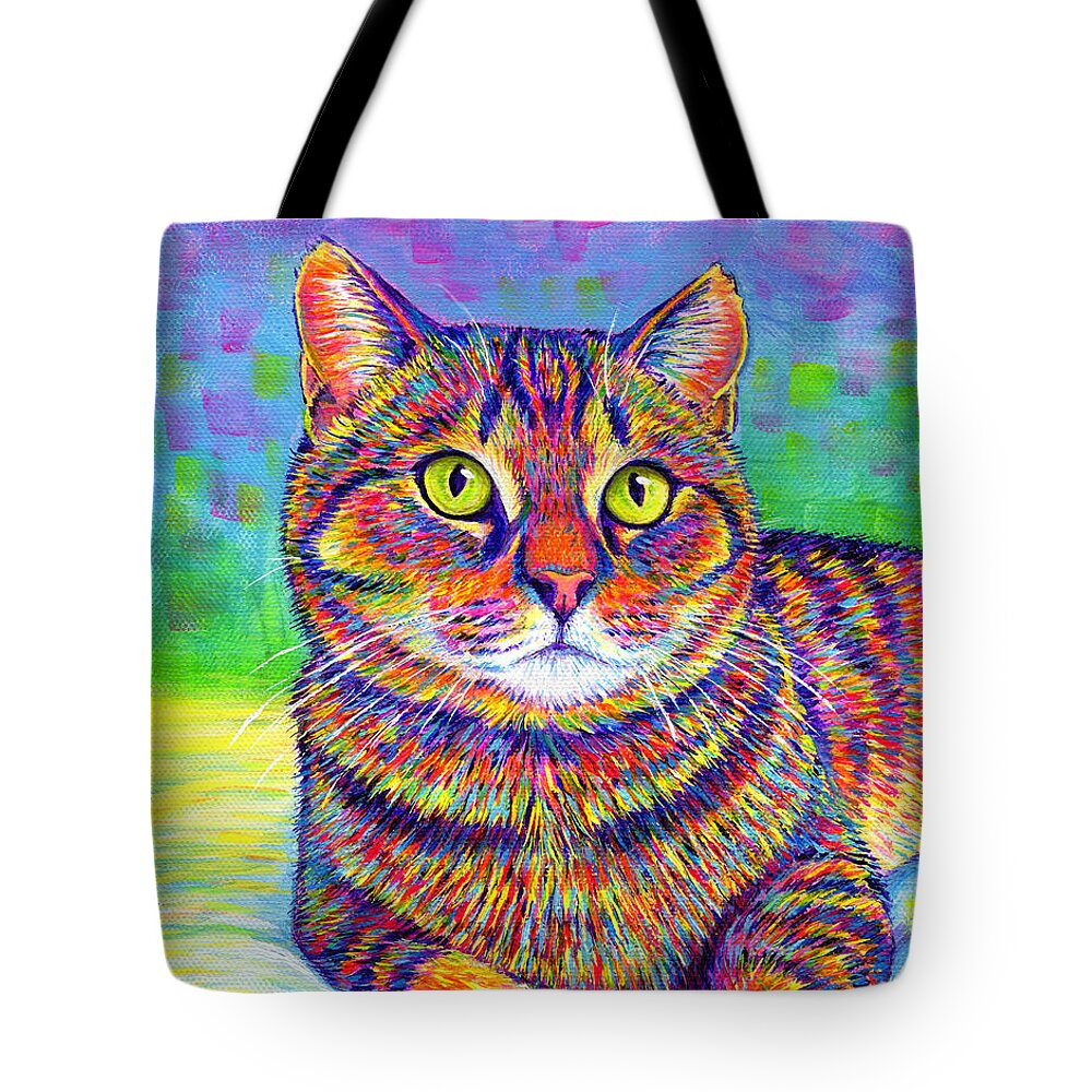 Brown Tabby Cat Tote Bag featuring the painting Kevin the Colorful Brown Tabby Cat by Rebecca Wang