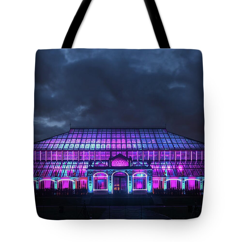 Christmas At Kew Tote Bag featuring the photograph Kew lit up in Winter by Andrew Lalchan