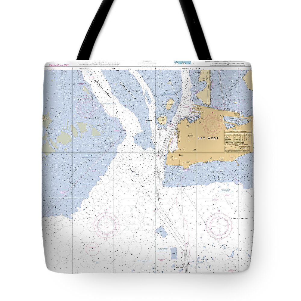 Key West Harbor Tote Bag featuring the digital art Key West Harbor, NOAA Chart 11447 by Nautical Chartworks