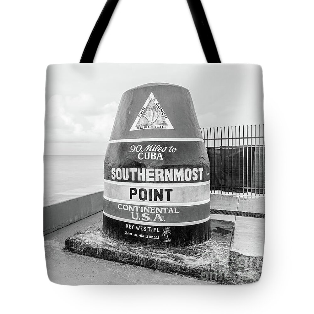 2021 Tote Bag featuring the photograph Key West Southernmost Point Buoy Black and White Photo by Paul Velgos