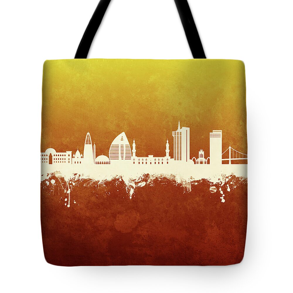 Khartoum Tote Bag featuring the digital art Khartoum Sudan Skyline #35 by Michael Tompsett