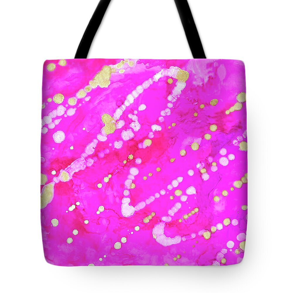 Abstract Tote Bag featuring the photograph Kinetic Energy Pink White And Gold Abstract by Deborah League