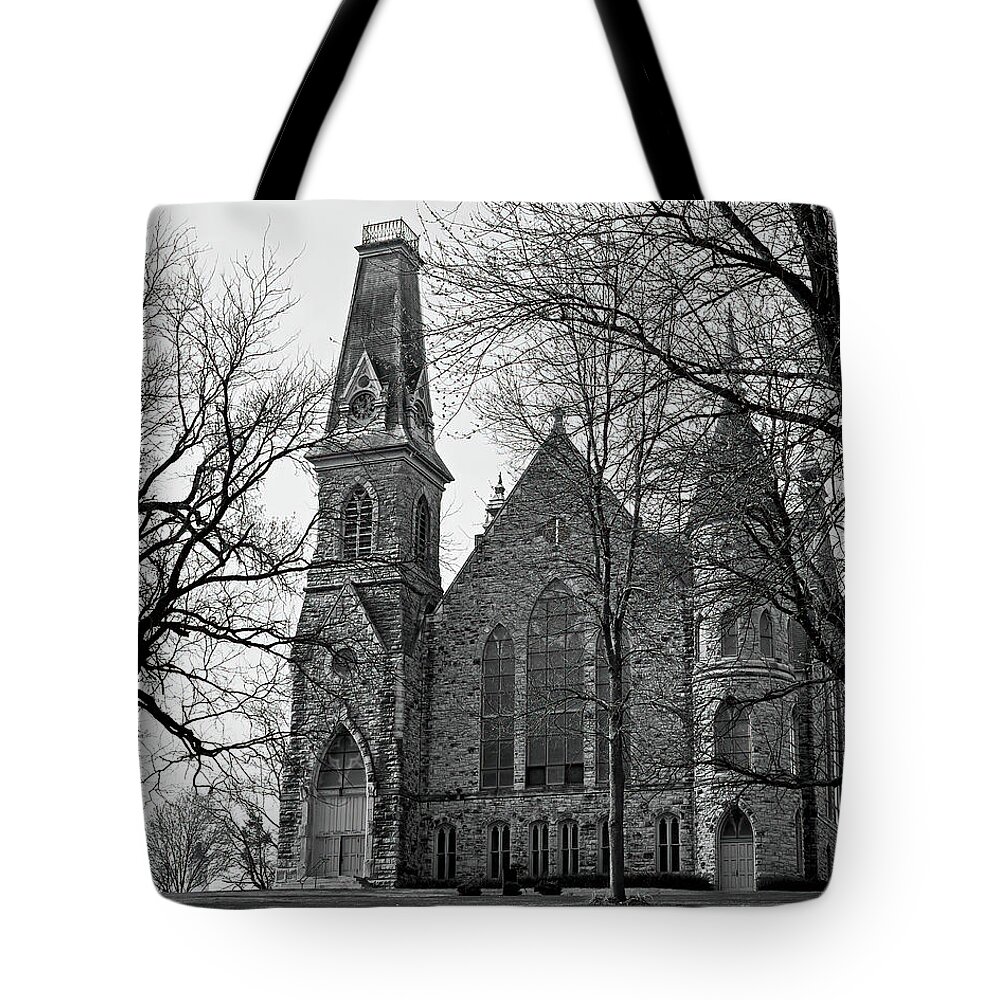 King Chapel Tote Bag featuring the photograph King Chapel Cornell College by Lens Art Photography By Larry Trager