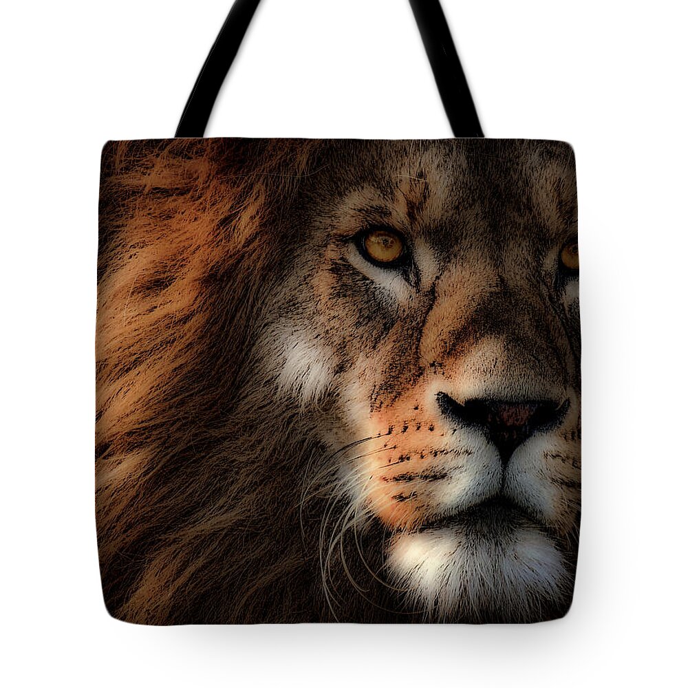 Lion Tote Bag featuring the digital art King of Kings by Cindy Collier Harris