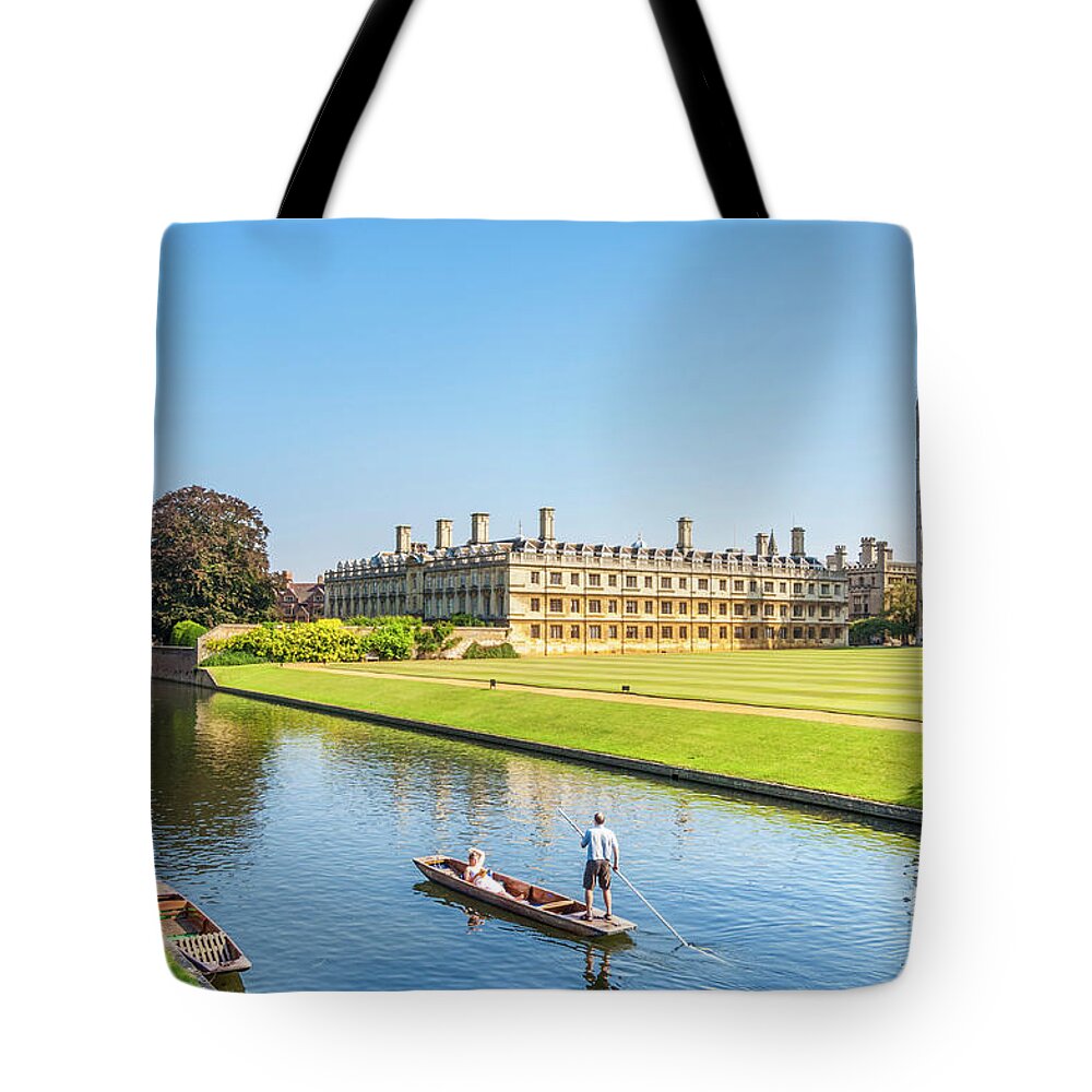 Kings College Tote Bag featuring the photograph Kings College Cambridge, Punting on the River, Cambridge, England by Neale And Judith Clark