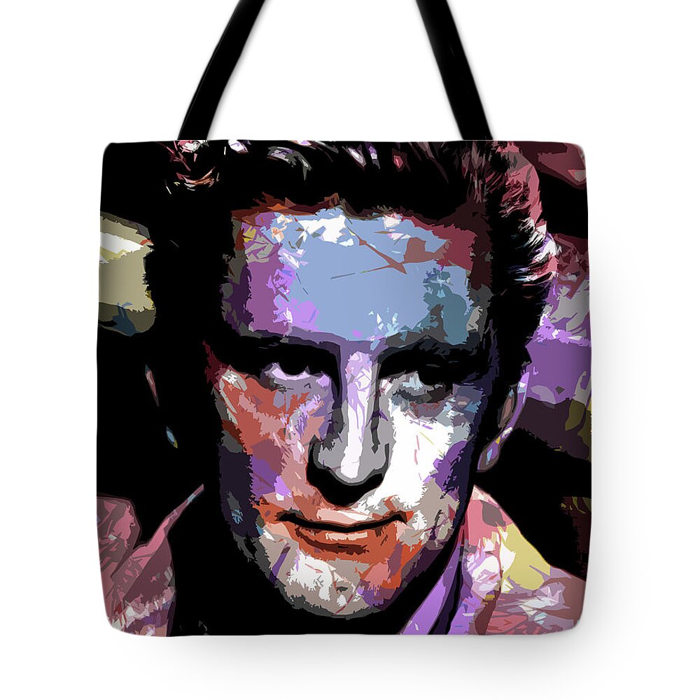 Kirk Douglas Tote Bag featuring the digital art Kirk Douglas psychedelic portrait by Movie World Posters