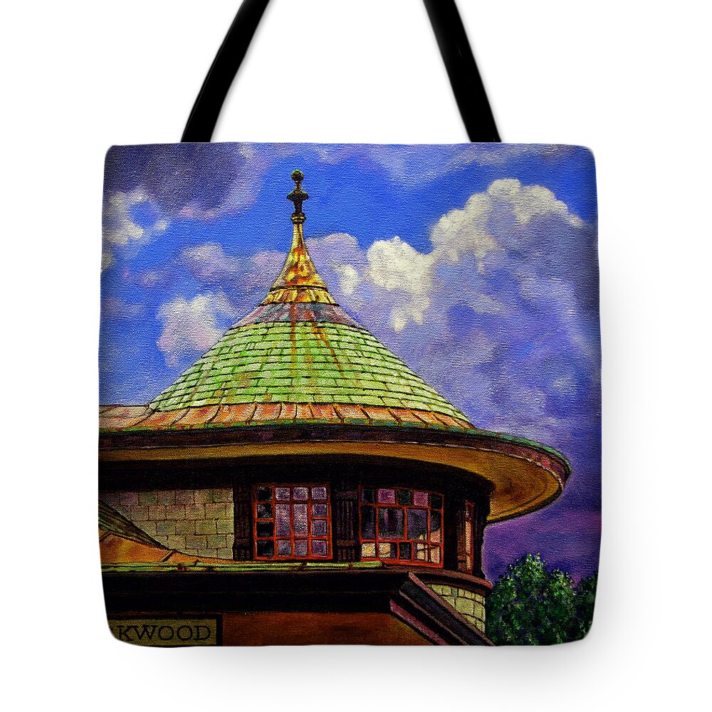 Kirkwood Tote Bag featuring the painting Kirkwood Train Station by John Lautermilch