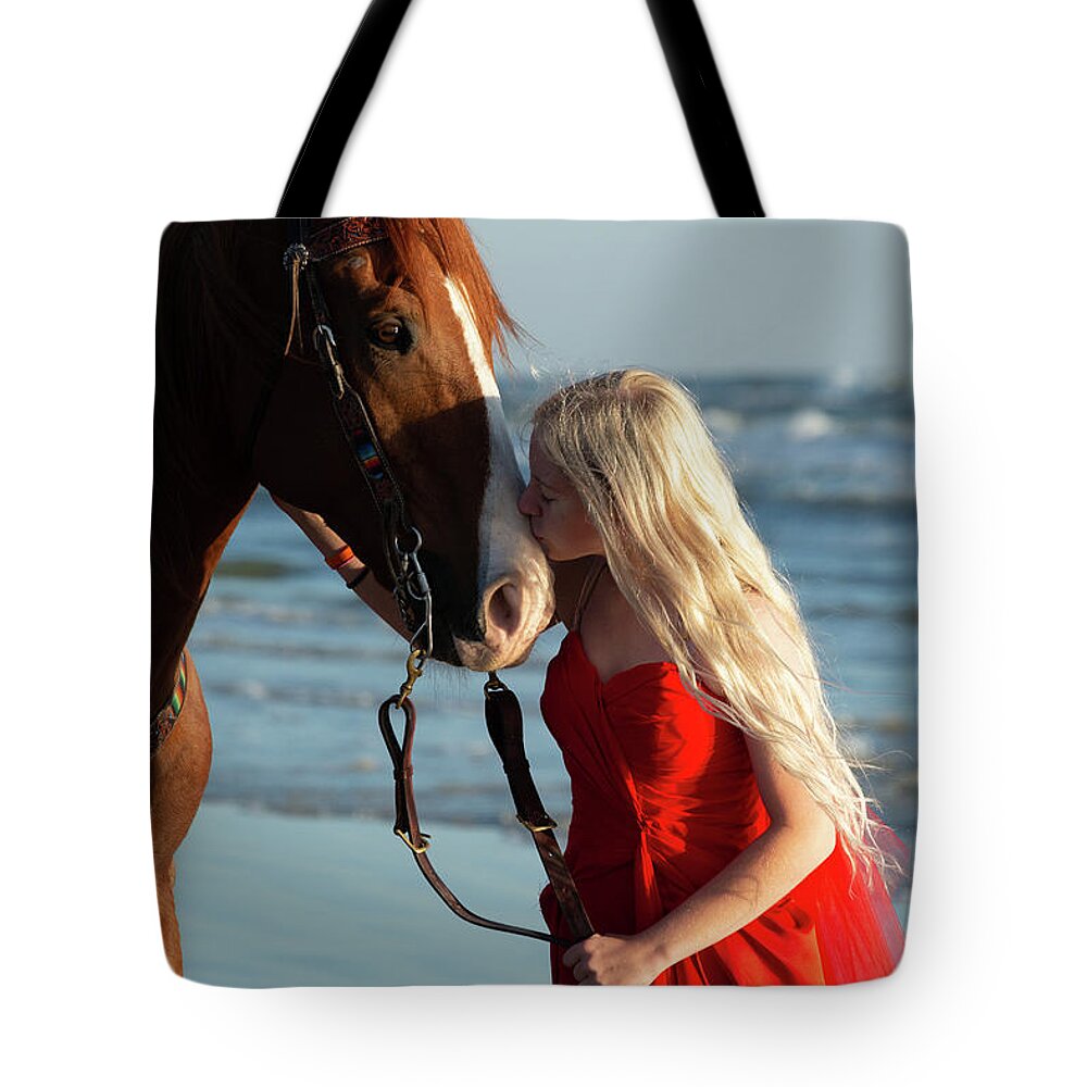 St. Augustine Tote Bag featuring the photograph Kisses For Her Horse by Terri Morris