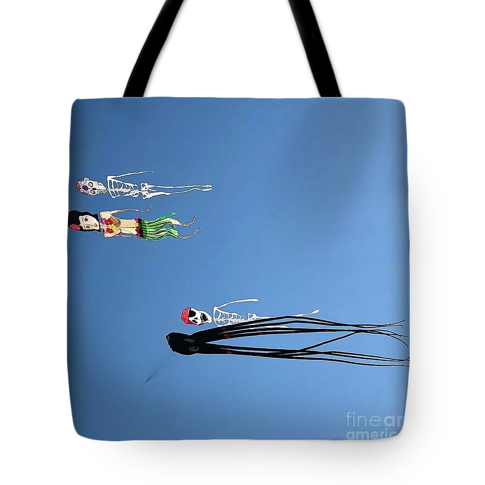 Kites In The Summer Sky Tote Bag featuring the photograph Kites in the Summer Sky by Flavia Westerwelle