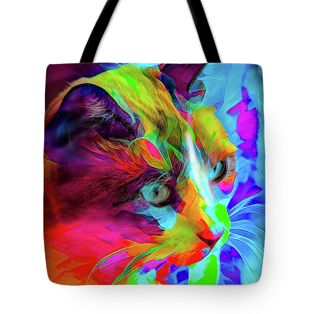Cat Tote Bag featuring the photograph Kitty in blue by Patricia Dennis