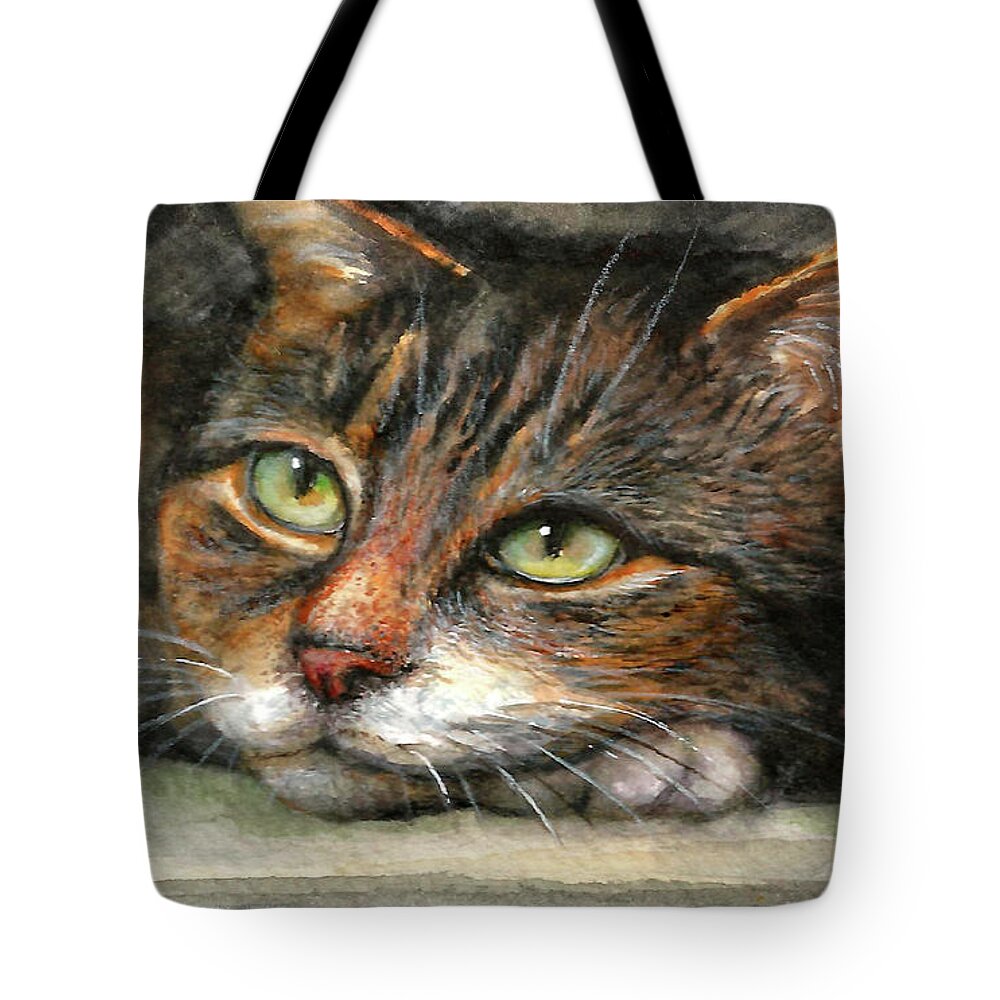 Cat Tote Bag featuring the painting Kitty by Natalja Picugina
