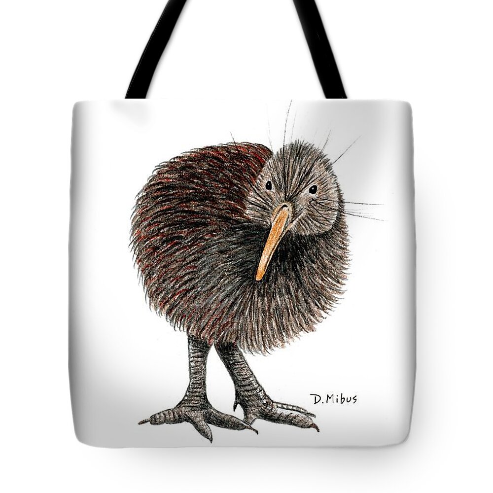 New Zealand Bird Tote Bag featuring the drawing Kiwi Bird of New Zealand by Donna Mibus
