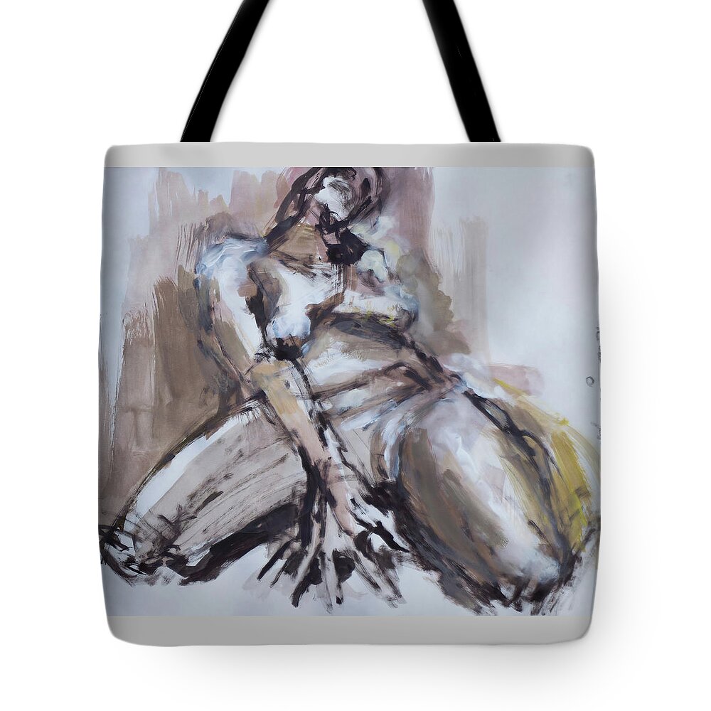 #art Tote Bag featuring the painting Kneeling Woman 17 by Veronica Huacuja