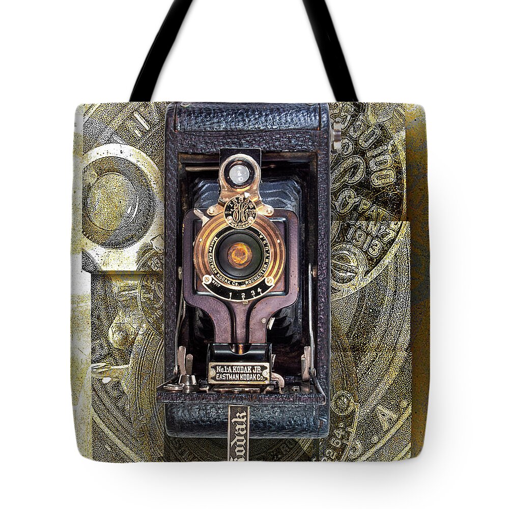 Kodak Tote Bag featuring the digital art Kodak 1a Junior by Anthony Ellis