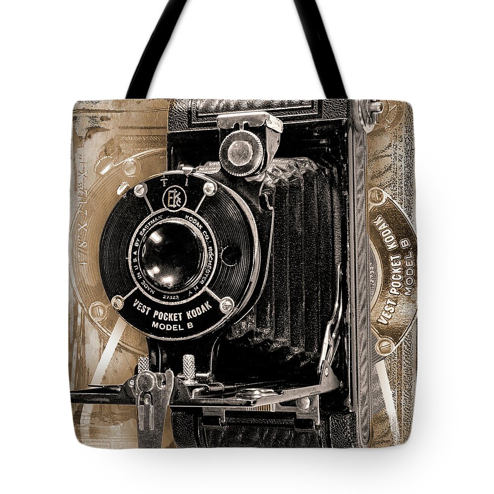 Kodak Tote Bag featuring the digital art Kodak Vest Pocket Model B - Monochromatic by Anthony Ellis