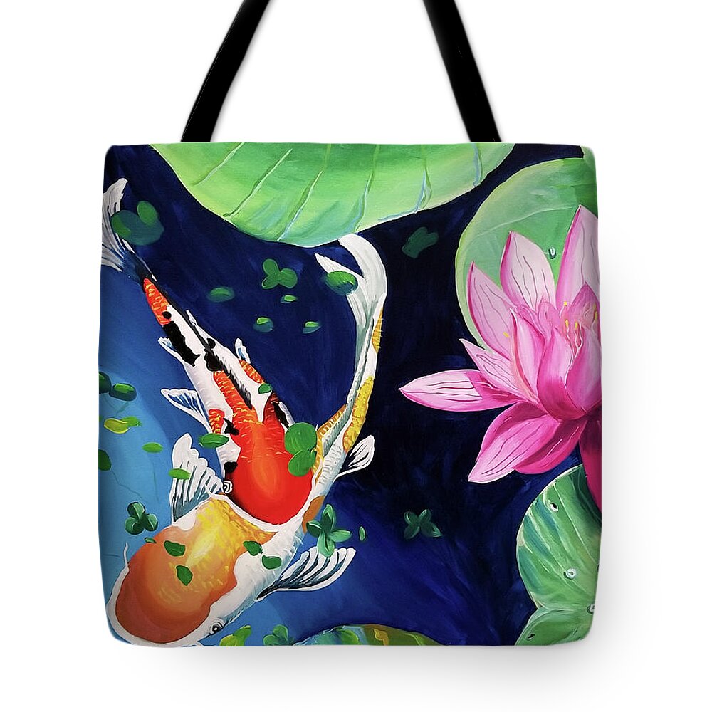 Fish Tote Bag featuring the digital art Koi Fish by Yenni Harrison