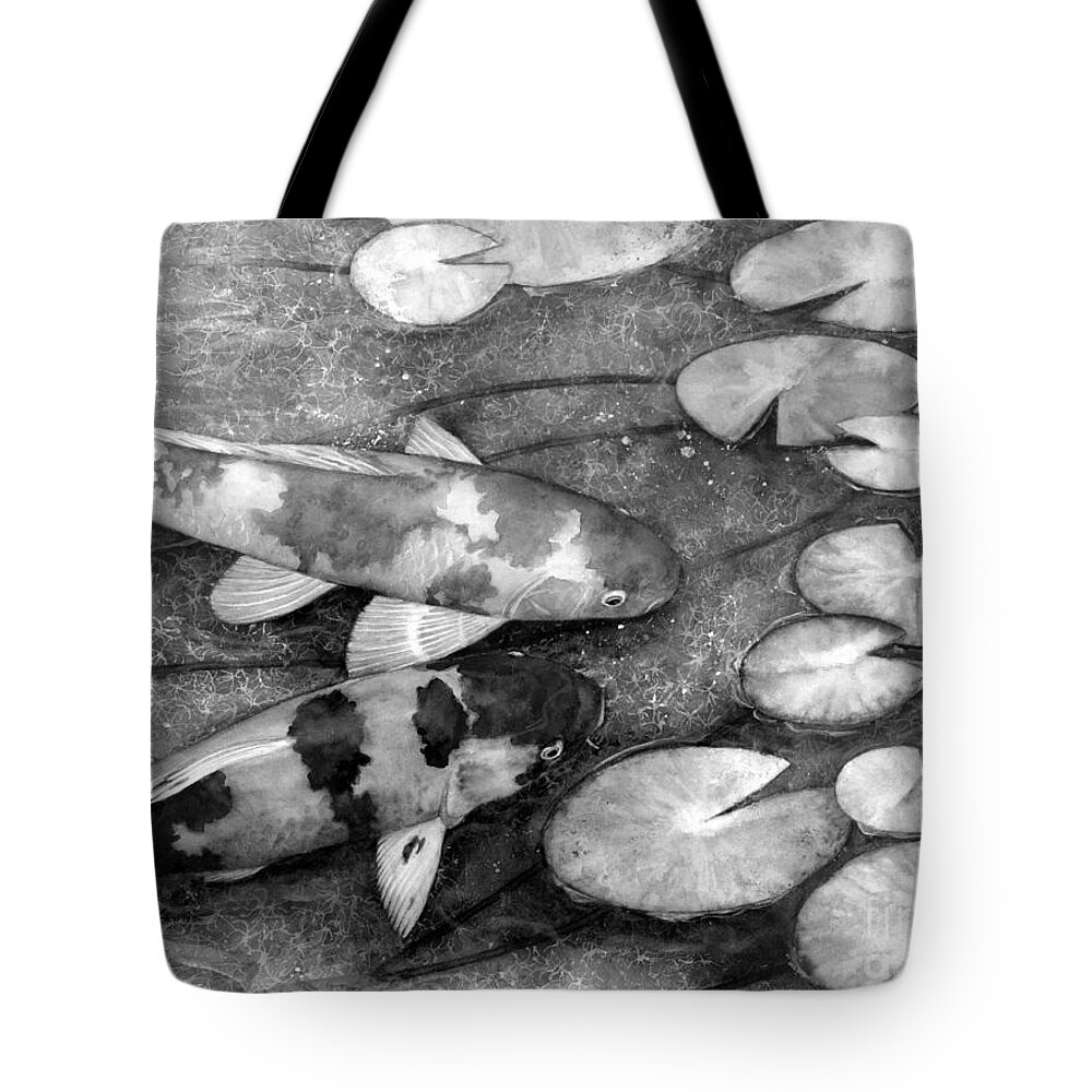 Koi Garden In Black And White Tote Bag Koi Garden In Black And White Tote Bag