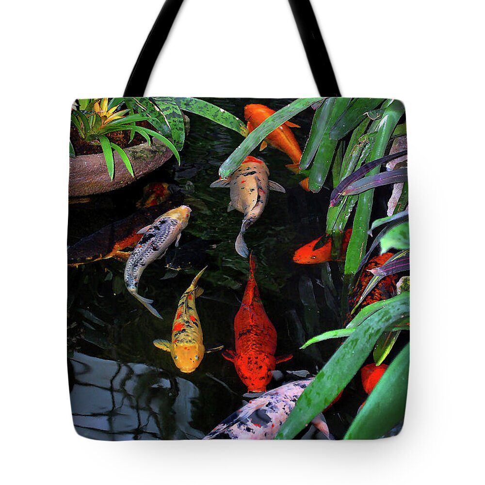 Koi Tote Bag featuring the photograph Koi Pond Painting by Nancy Mueller