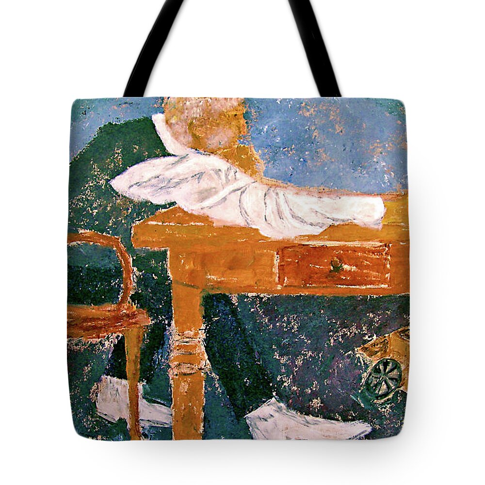Beckett Tote Bag featuring the painting Krapp's Last Tape by Charles Winecoff