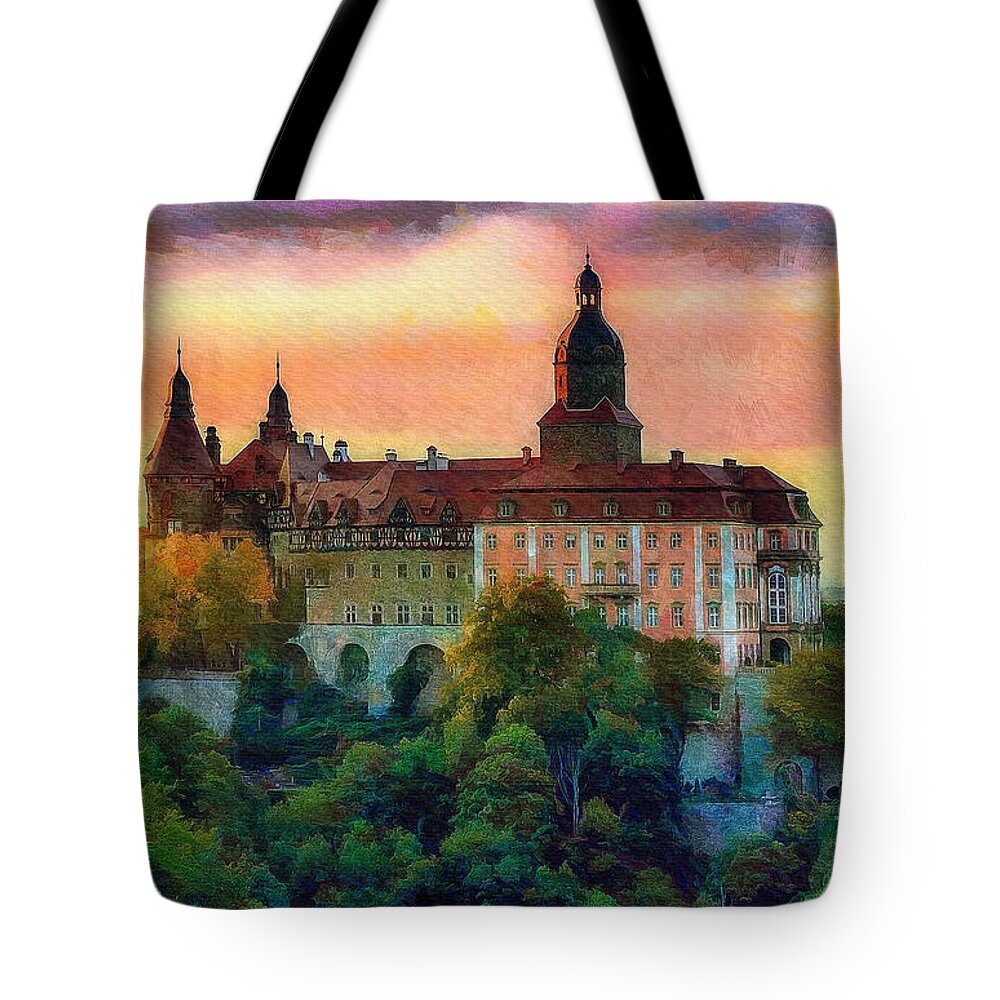 Książ Tote Bag featuring the digital art Ksiaz Castle, Poland by Jerzy Czyz