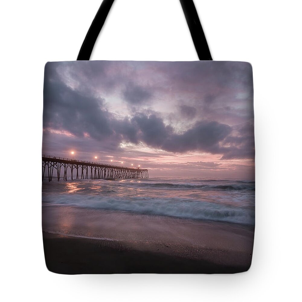 Beach Tote Bag featuring the photograph Kure Beach Pier by John Kirkland