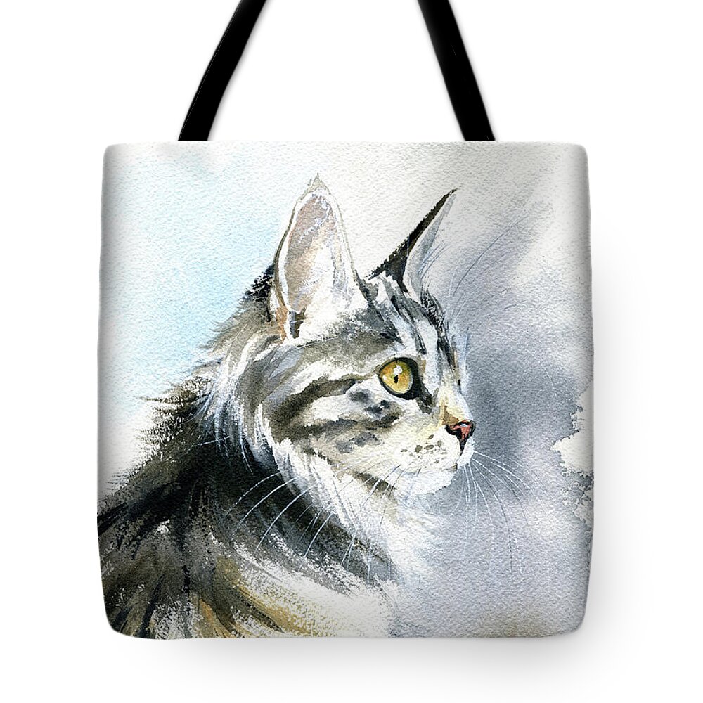 Cats Tote Bag featuring the painting Kurilian Bobtail Cat Painting by Dora Hathazi Mendes