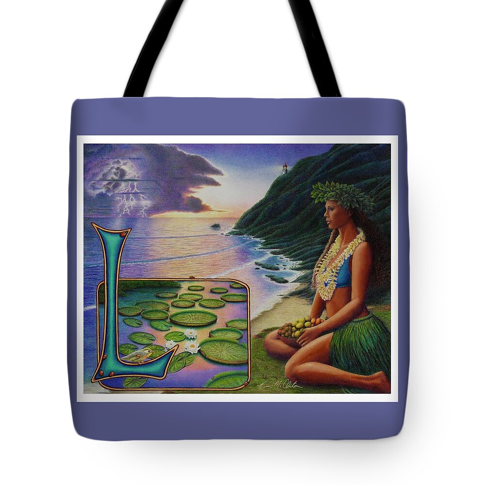 Kim Mcclinton Tote Bag featuring the drawing L is for Lei by Kim McClinton