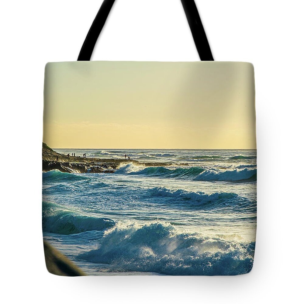 Golden Tote Bag featuring the photograph La Jolla Cove Rolling Waves by Local Snaps Photography