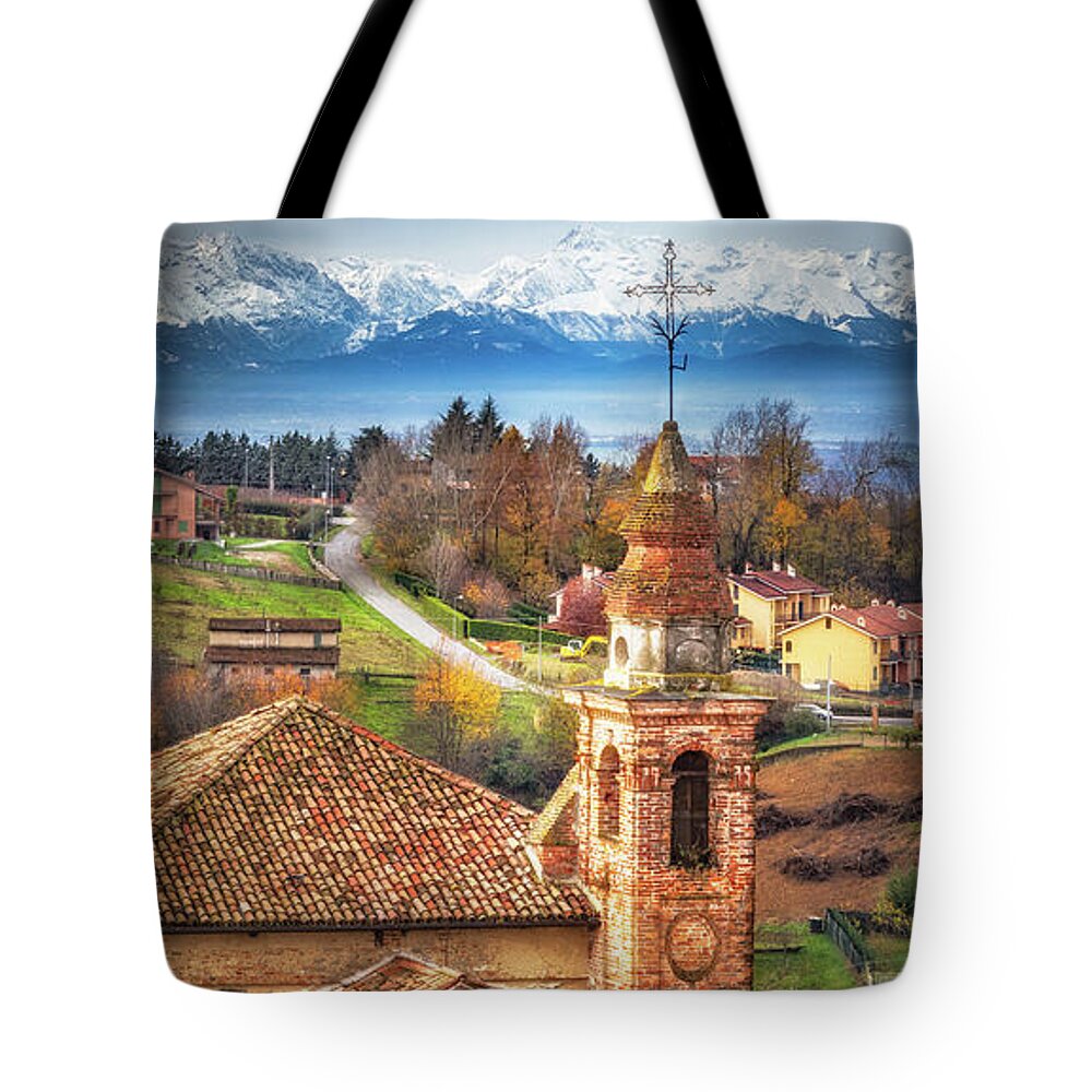 La Morra Tote Bag featuring the photograph La Morra in Piedmont, Italy by Elvira Peretsman