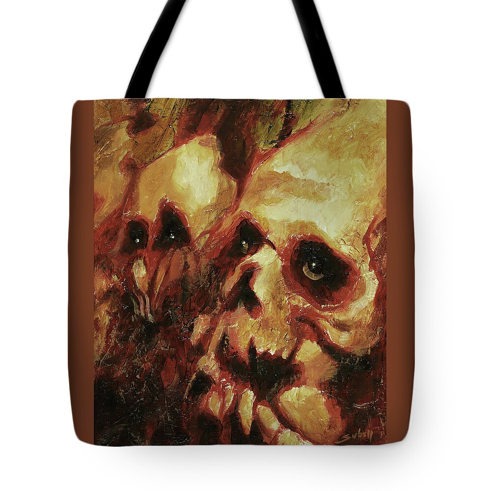 Skulls Tote Bag featuring the painting La Petite Mort by Sv Bell