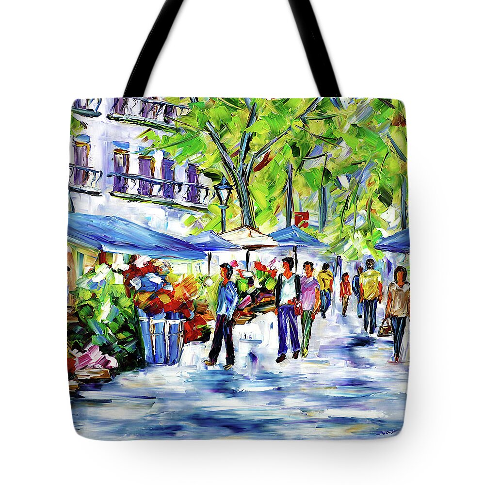 Market Street Tote Bag featuring the painting La Rambla by Mirek Kuzniar