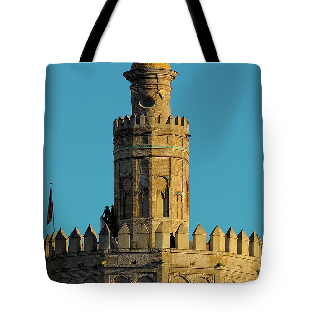 Torre Del Oro Tote Bag featuring the photograph La Torre de Oro Detail. Seville by Angelo DeVal