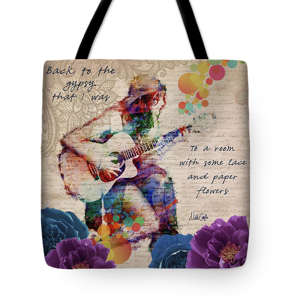 Gypsy Tote Bag featuring the digital art Lace and Paper Flowers Square by Nikki Marie Smith