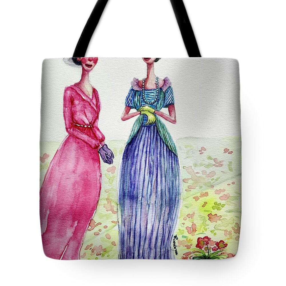 Dowton Abbey Tote Bag featuring the painting Ladies in Talk by Mikyong Rodgers