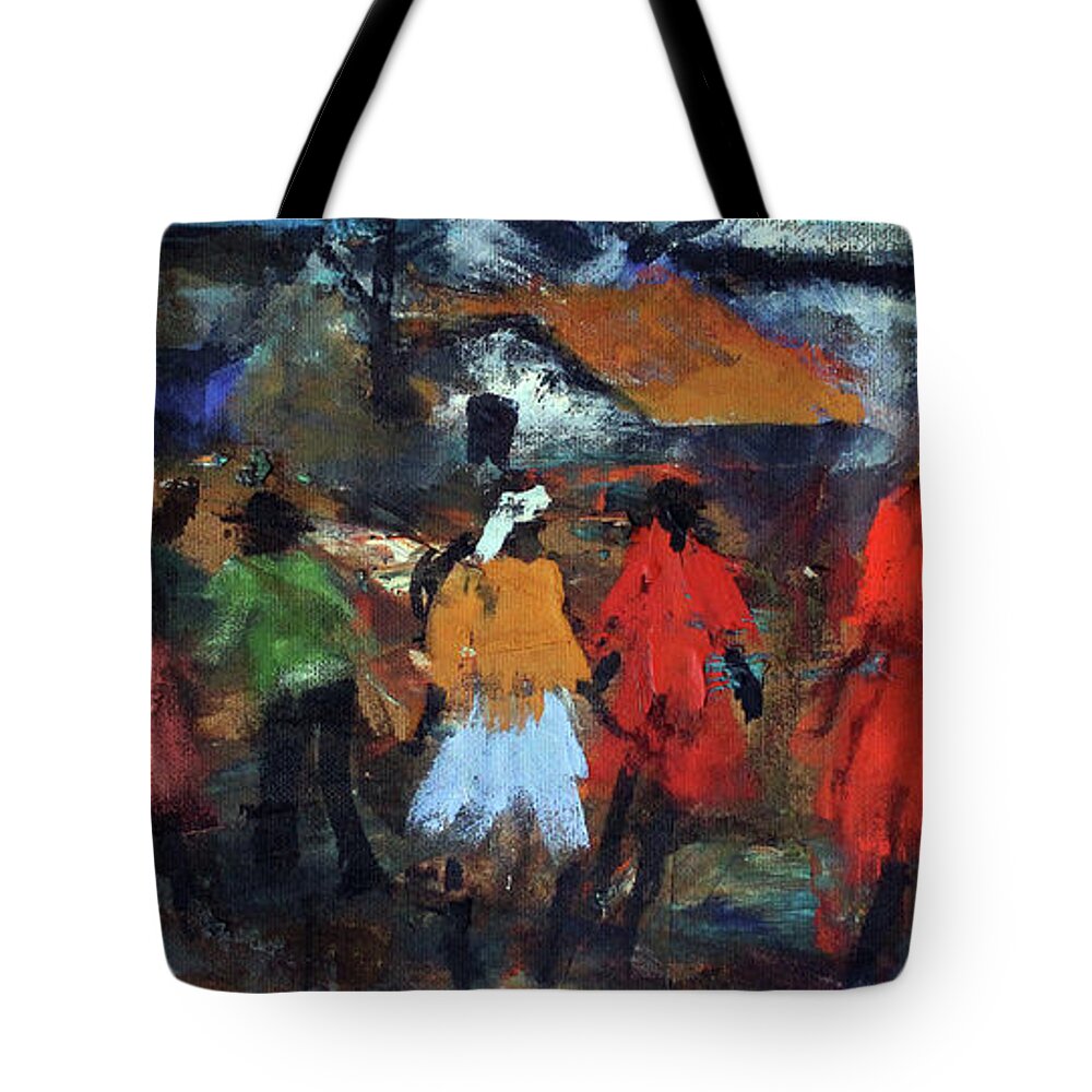  Tote Bag featuring the painting Lady In Red by Joe Maseko