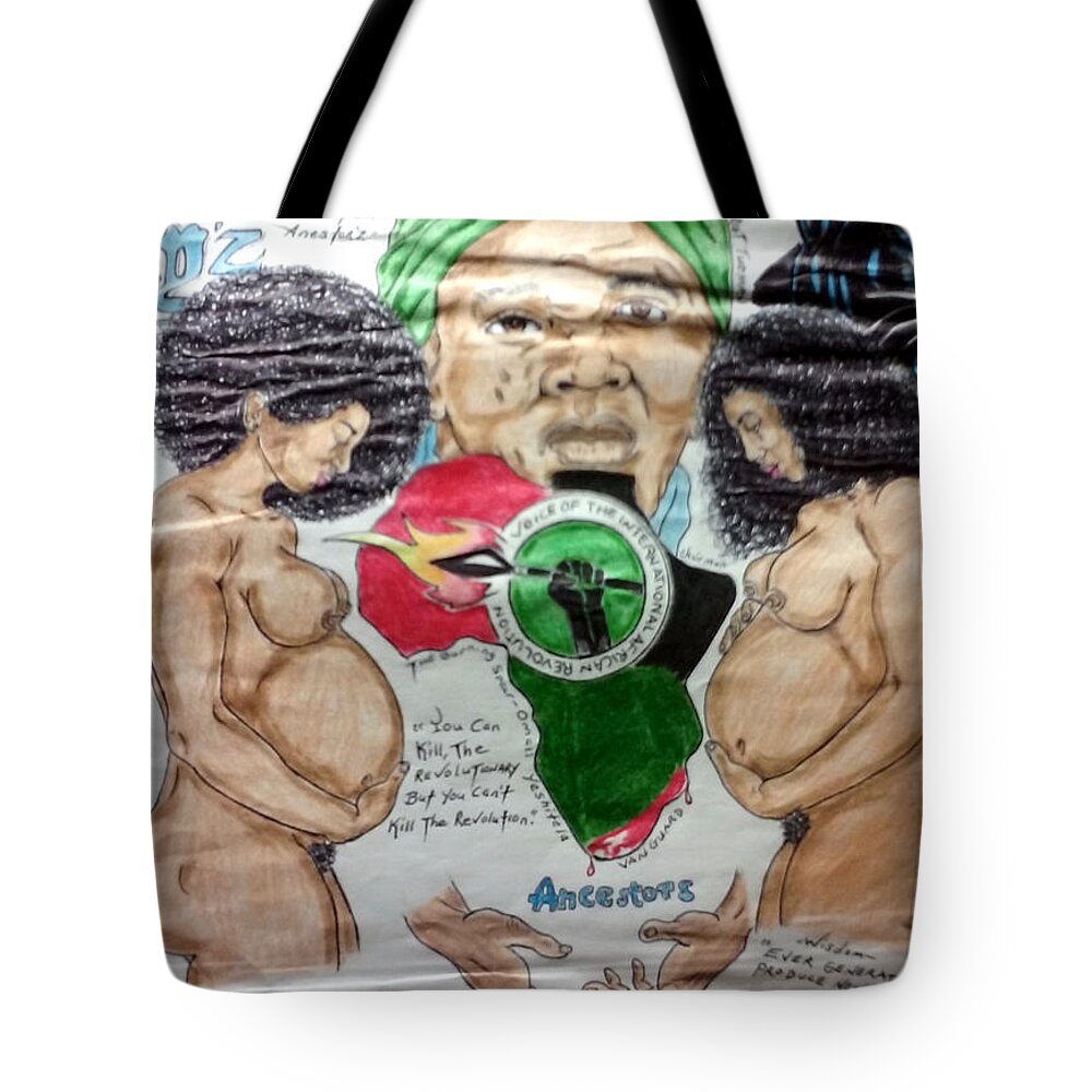 Black Art Tote Bag featuring the drawing Lady by Joedee
