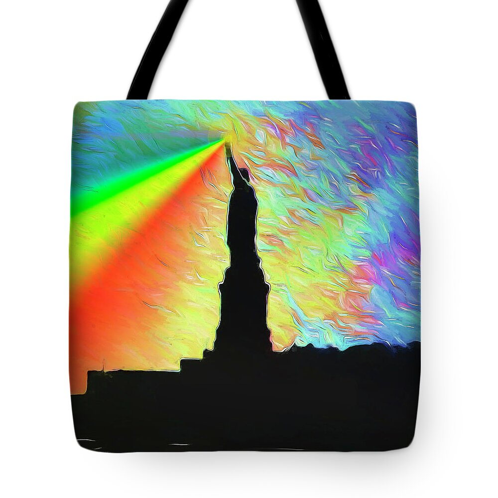 Statue Of Liberty Tote Bag featuring the digital art Lady Liberty Welcomes All by Terry Cork