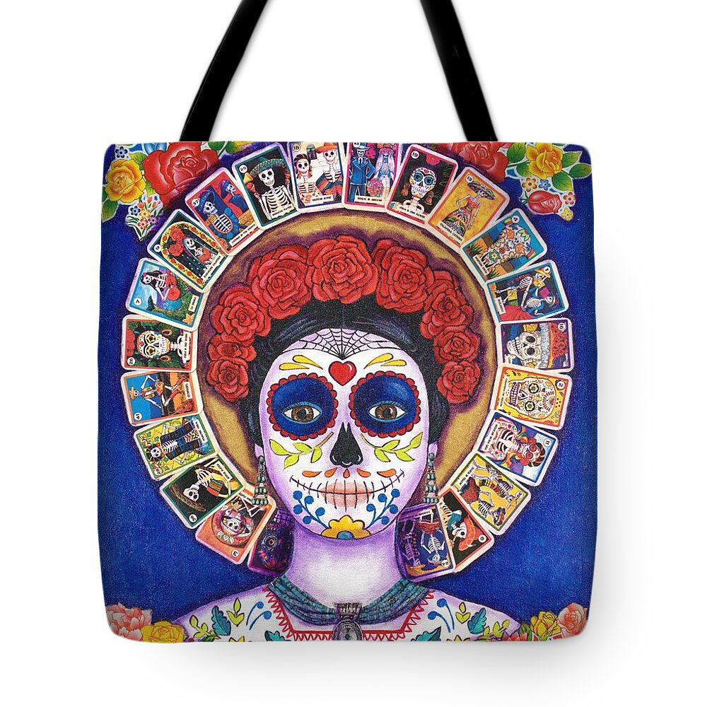 Dia De Los Muertos Tote Bag featuring the painting Lady of the Loteria by Candy Mayer