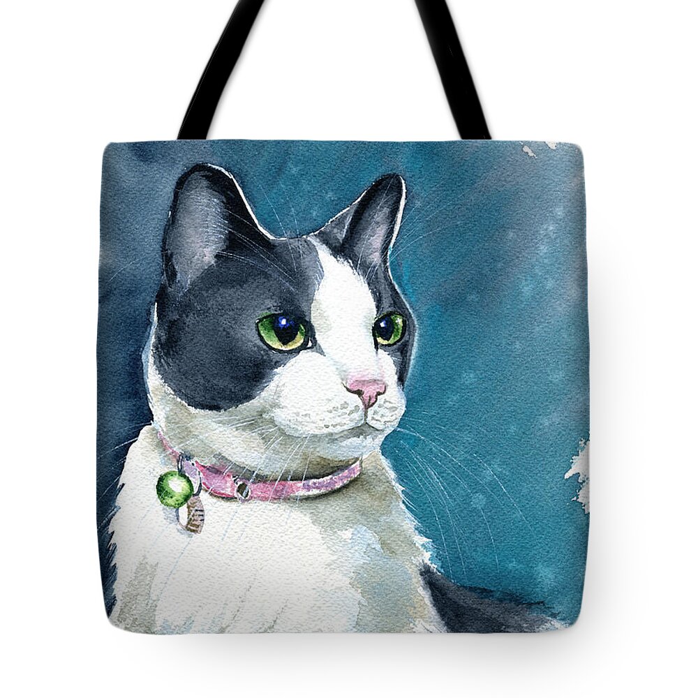 Cat Tote Bag featuring the painting Lady Tuxedo Cat Painting by Dora Hathazi Mendes