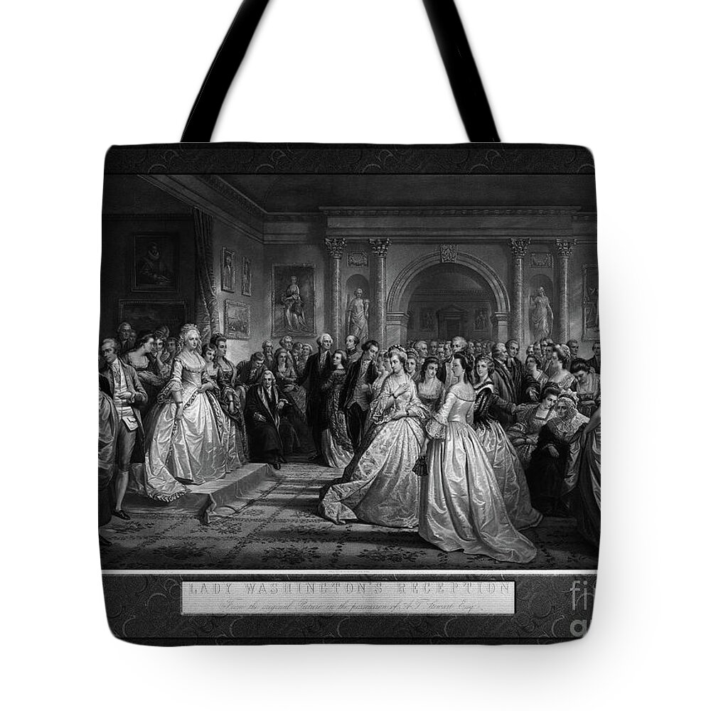 Lady Washington's Reception Day Tote Bag featuring the painting Lady Washington's Reception Engraving by Alexander Hay Ritchie Old Masters Reproduction by Rolando Burbon