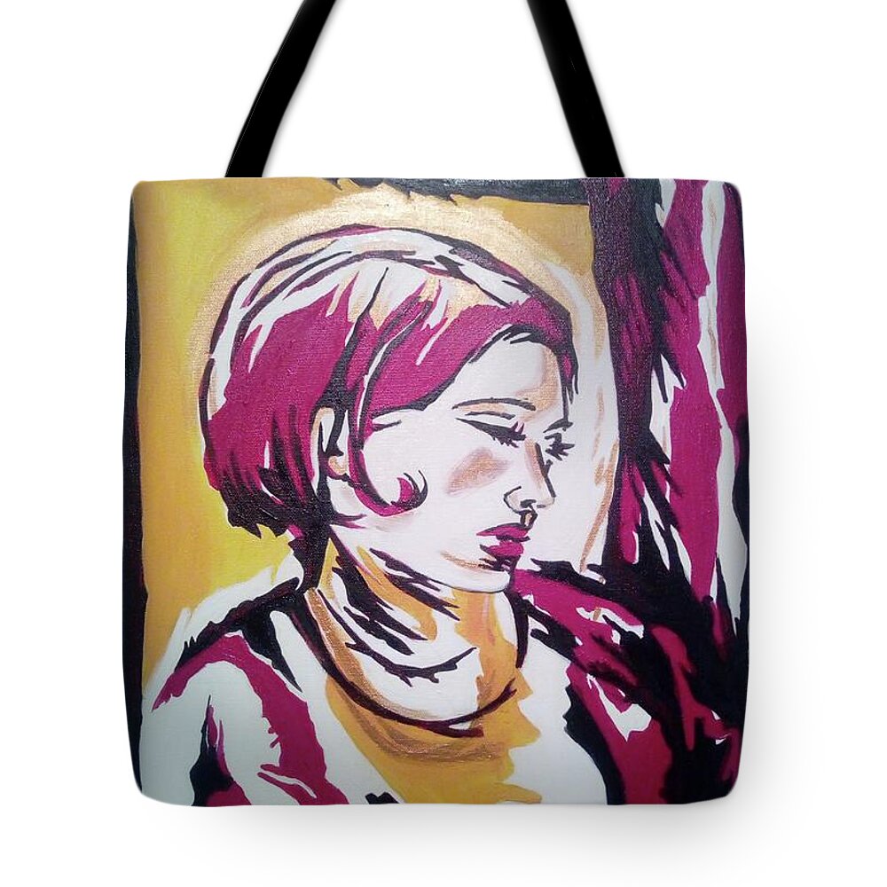 Lady Tote Bag featuring the painting Lady With Black Cloud by Leonida Arte
