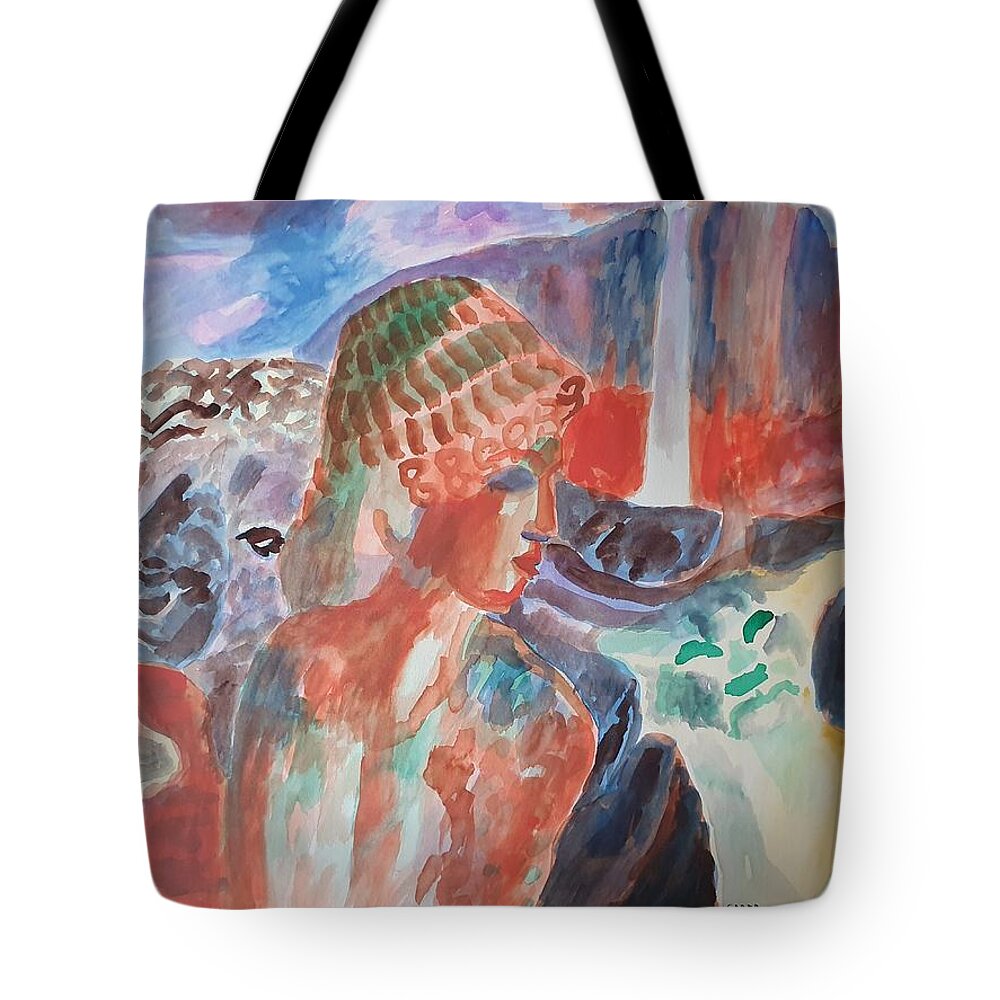 Classical Greek Sculpture Tote Bag featuring the painting Lady with Wildlife by Enrico Garff