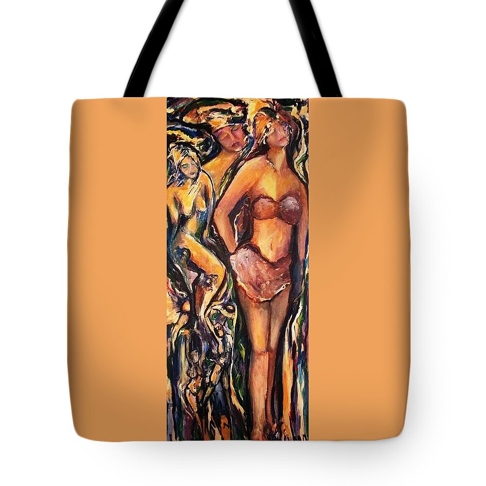 Figural Tote Bag featuring the painting Laies by Dawn Caravetta Fisher