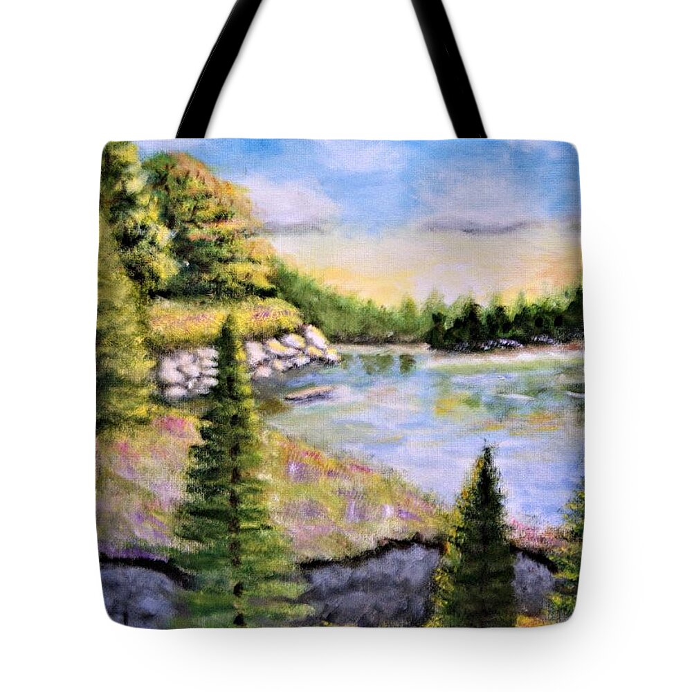Landscape Tote Bag featuring the painting Lake Bala by Gregory Dorosh