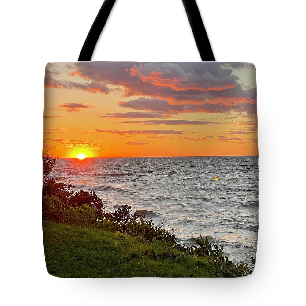 Sunset Tote Bag featuring the photograph Lake Erie Sunset - Lorain, OH by Terri Harper