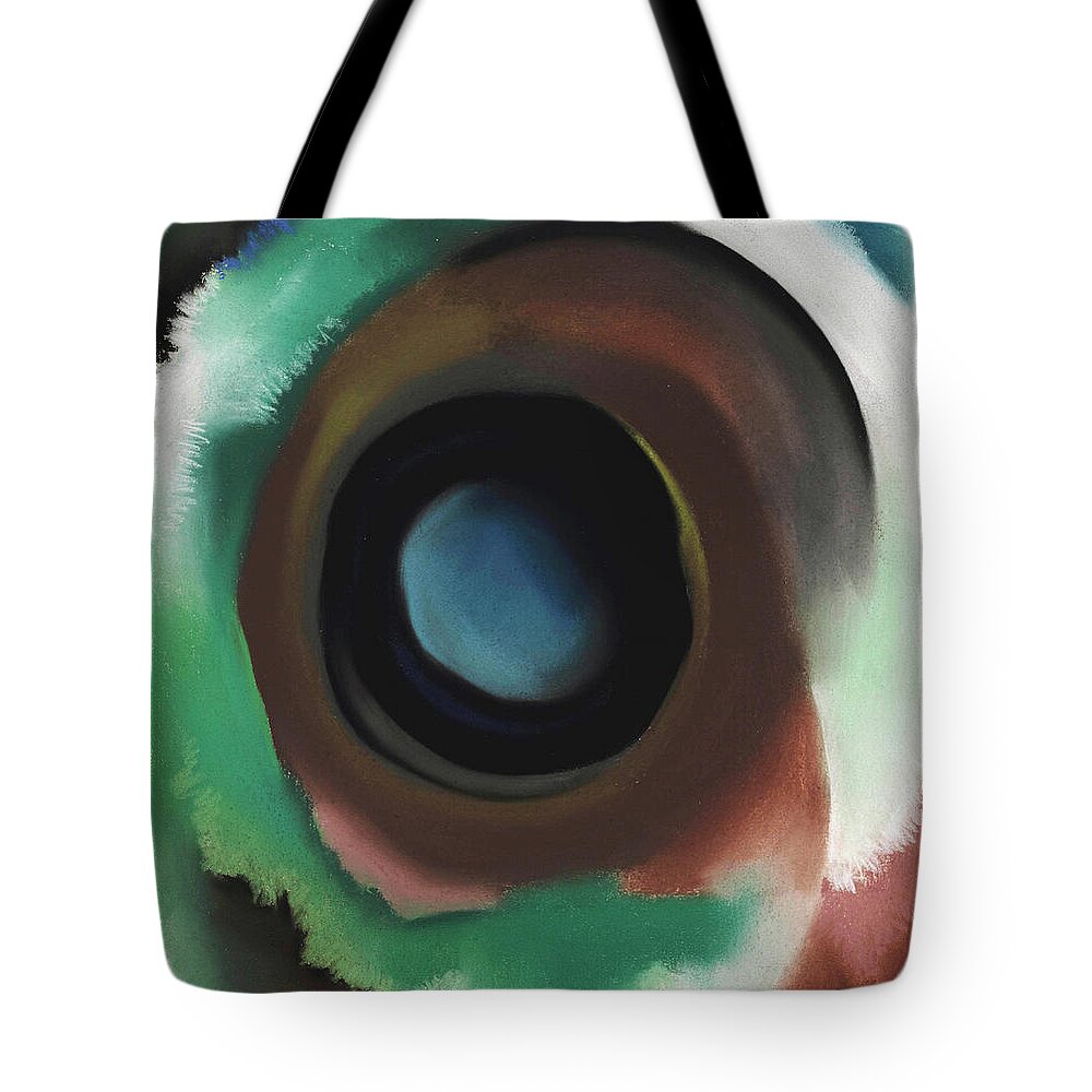 Georgia O'keeffe Tote Bag featuring the painting Lake George in the woods - abstract modernist landscape aerial view by Georgia O'Keeffe