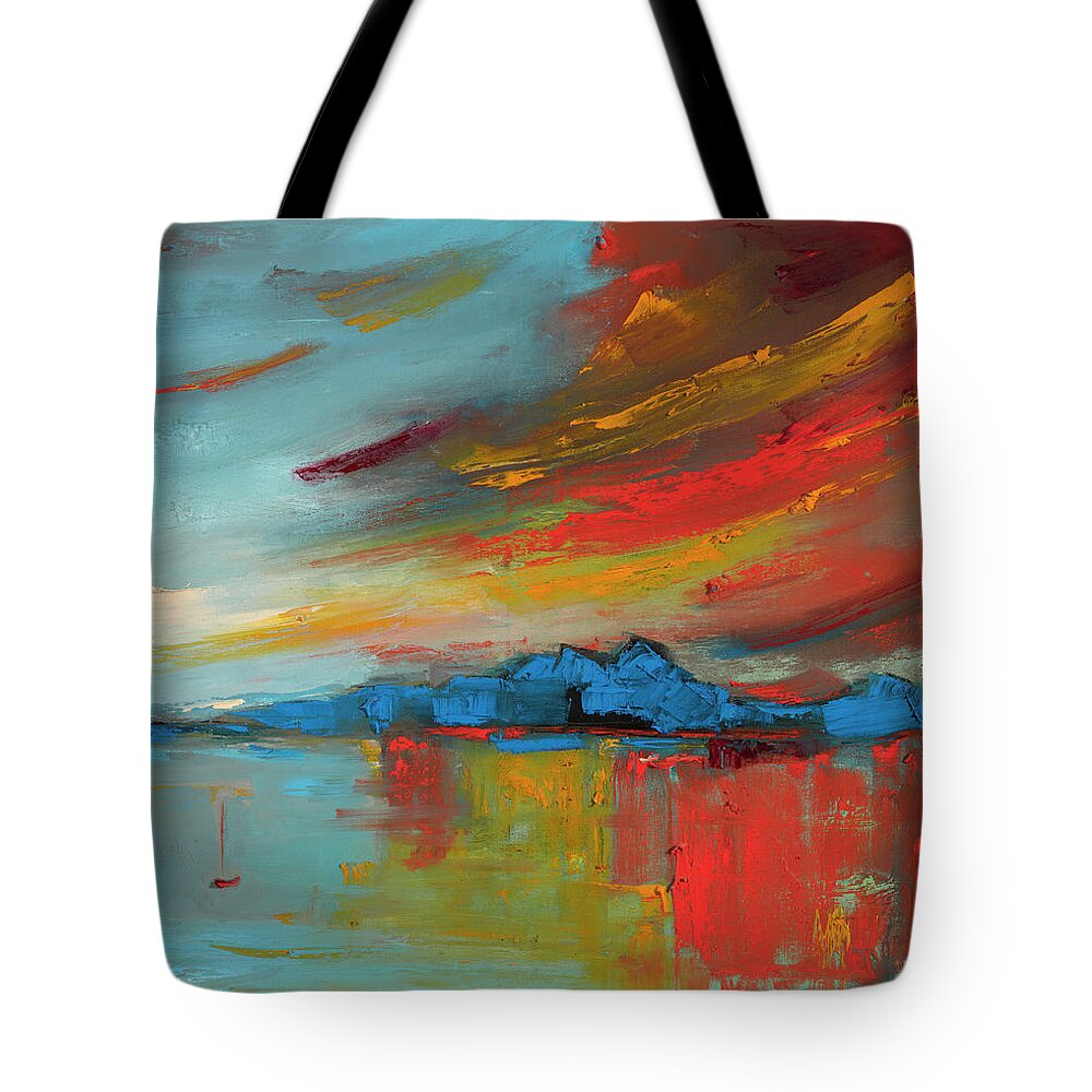 Sunset Tote Bag featuring the painting Lake Maggiore 21.09 by Roger Clarke