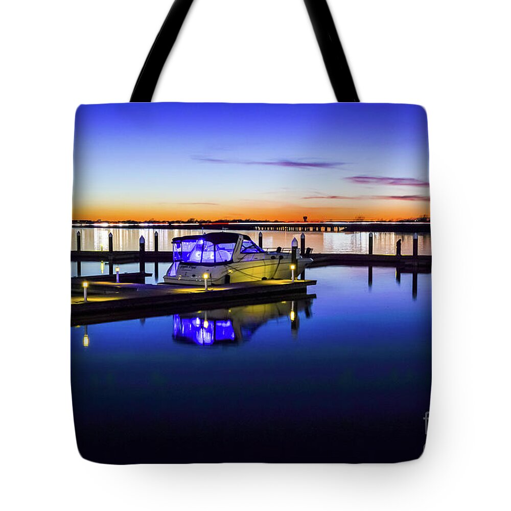 Dallas Tote Bag featuring the photograph Lake Ray Hubbard Runabout Sunset by Jennifer White