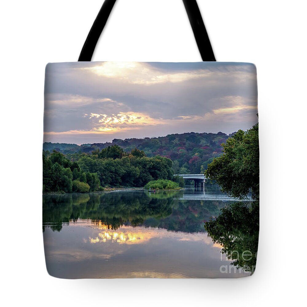 Springfield Tote Bag featuring the photograph Lake Springfield Fall Morning Reflections by Jennifer White