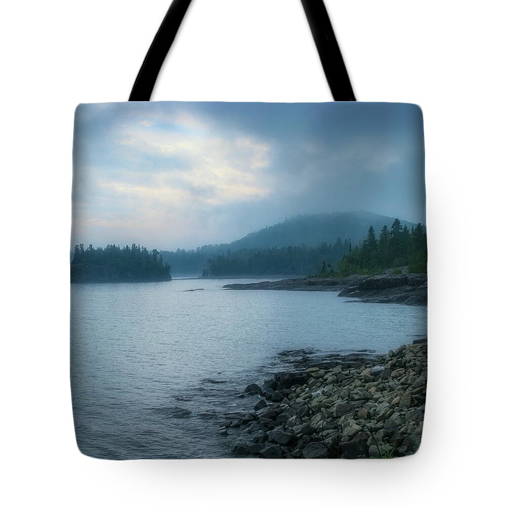 Mist Tote Bag featuring the photograph Lake Superior Shoreline by Robert Carter